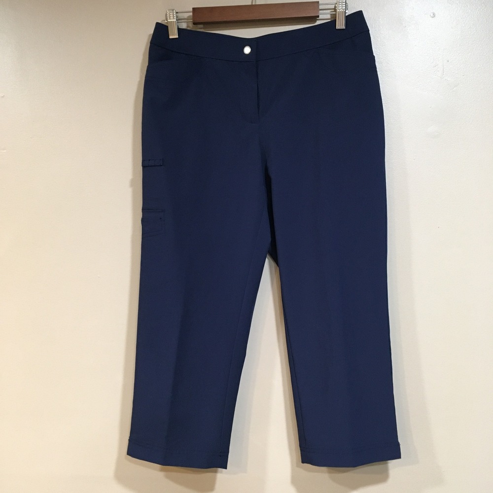 Chicos Weekends Stretch Capri Pants Womens S Navy Blue Casual Travel Cropped